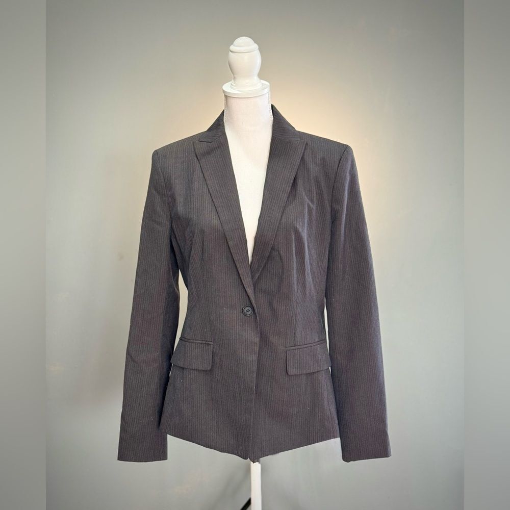 Dark Brown Ann Taylor Factory Pinstripe Blazer Size 10 EUC
